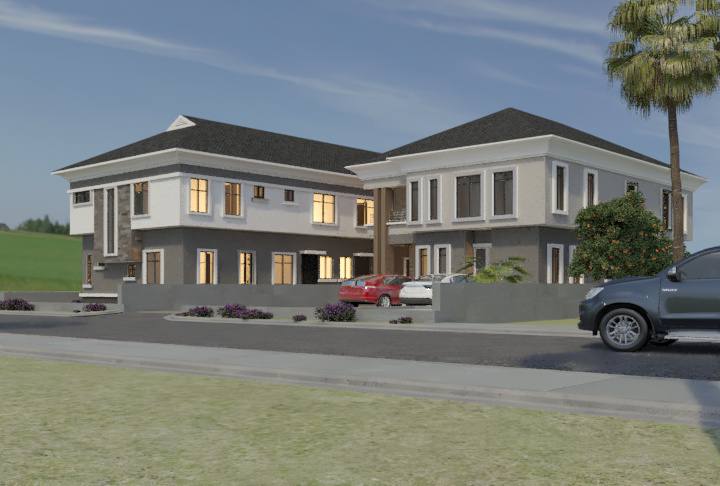Twin duplex residential design, exterior 3D render